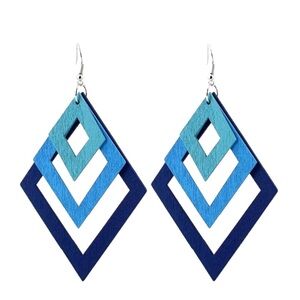 Y2K Multiple Blues Rhombus Hollow Wood Drop Earrings